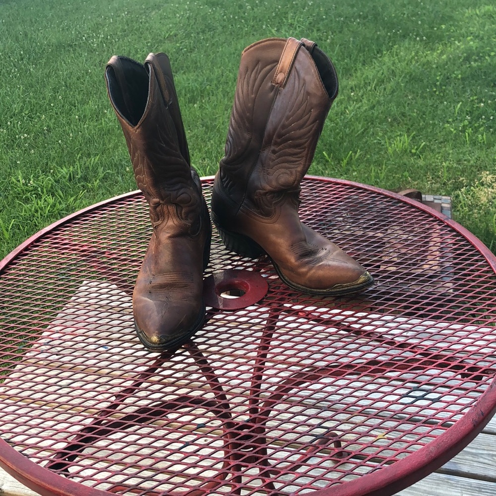 Genuine brown leather cowboy boots